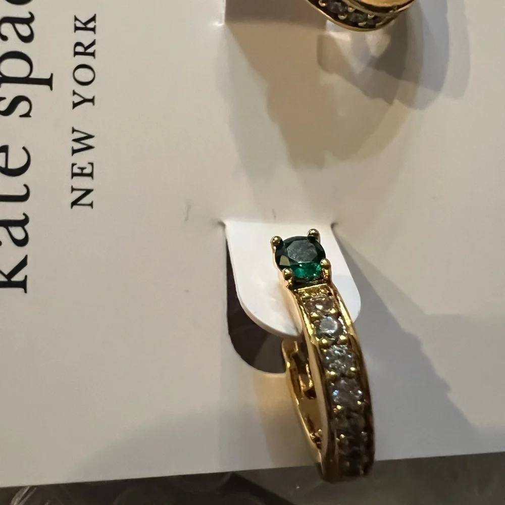 🆕Kate Spade New York Holiday Emerald Green Cubic Zirconia Huggie Earrings::NWT: